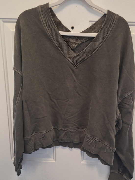 aerie Tops - aerie Olive V-Neck Garment-Washed Sweatshirt